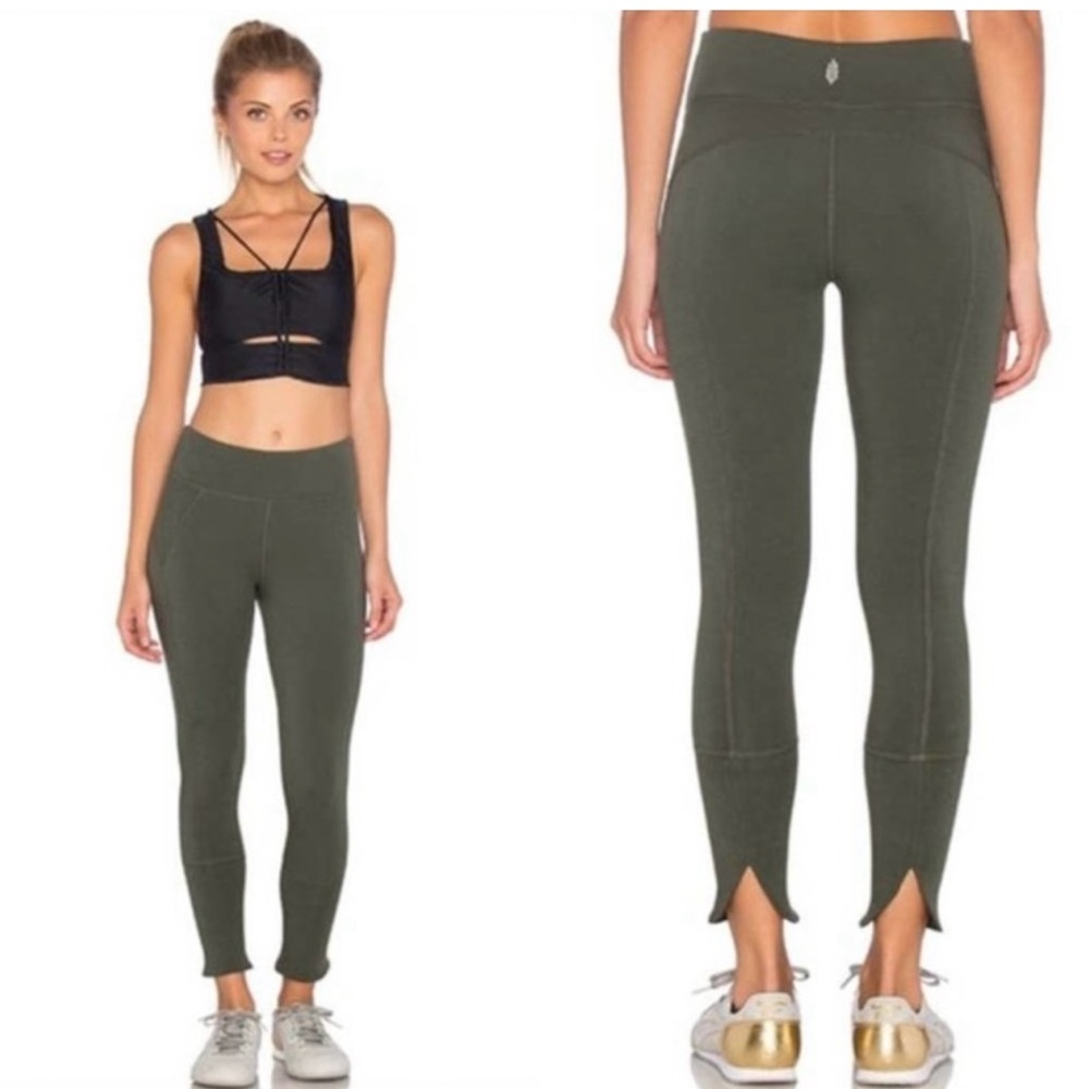 Free People Movement- Virgo Tulip Hem Leggings: Olive Green: XXS